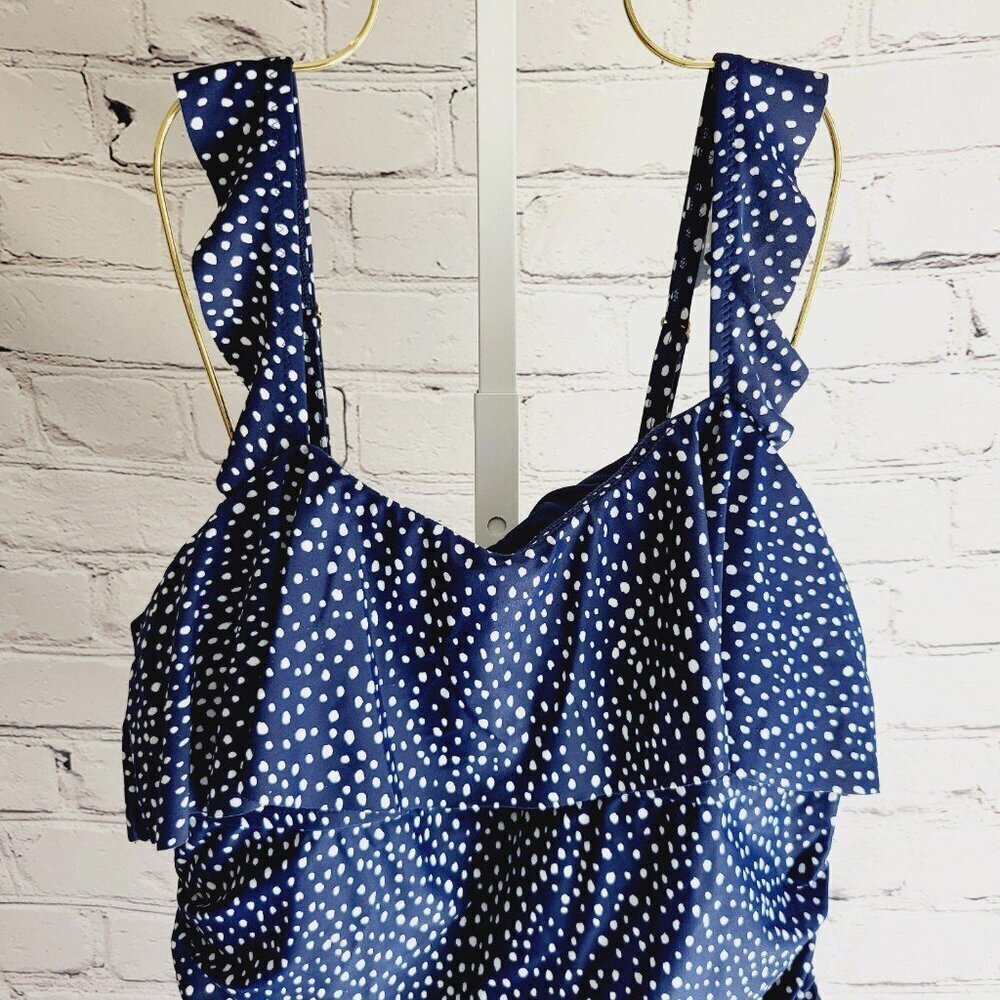 Kona Sol Women's Polka Dot Ruffle Shoulder One Piece Swimsuit BT7-R - Picture 4 of 6